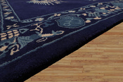 Chinese Art Deco New Zealand Wool Hand Tufted Navy Oriental Area Rug LoomBloom Multi Sizes