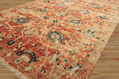 6x9 Burnt Orange, Blush, Aqua Color Hand Knotted Oushak Wool Arts & Crafts Oriental Rug