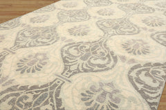 6x9 Ivory, Faded Mint, Gray Color Hand Knotted Oushak Wool Transitional Oriental Rug