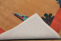 Chinese Art Deco New Zealand Wool Hand Tufted Beige Oriental Area Rug LoomBloom Multi Sizes