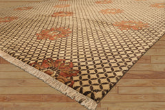 8x10 Beige, Brown, Burnt Orange Color Hand Knotted Agra Wool Transitional Oriental Rug