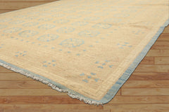 8x10 Beige, Tan, Aqua Color Hand Knotted Oushak Wool Transitional Oriental Rug