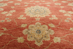 9x12 Coral, Beige, Blue Color Hand Knotted All-Over 100% Wool Traditional Oriental Rug