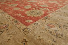 9x12 Coral, Beige, Blue Color Hand Knotted All-Over 100% Wool Traditional Oriental Rug