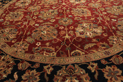 Round Red, Midnight Blue, Aqua Color Hand Knotted Agra Wool Traditional Oriental Rug