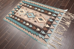 3x5 Taupe, Blue, Ivory Color Hand Knotted All-Over 100% Wool Traditional-Persian/Oriental Oriental Rug