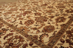 Square Ivory, Moss, Caramel Color Hand Knotted Agra Wool Traditional Oriental Rug