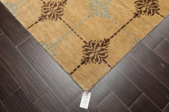 6x9 Tan, Brown, Blue Color Hand Knotted All-Over 100% Wool Transitional Oriental Rug
