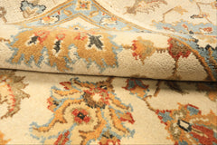 6x9 Beige, Aqua, Gold Color Hand Knotted Oushak Wool Traditional Oriental Rug