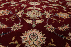 8x10 Burgundy, Navy, Beige Color Hand Knotted All-Over Wool & Silk Traditional Oriental Rug