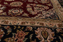 8x10 Burgundy, Navy, Beige Color Hand Knotted All-Over Wool & Silk Traditional Oriental Rug