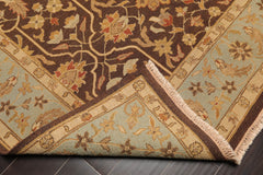 6x9 Brown, Aqua, Beige Color Hand Knotted All-Over 100% Wool Traditional Oriental Rug