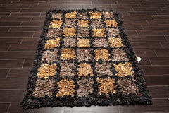 4x6 Black, Gold, Gray Color Hand Made All-Over 100% Wool Hippie Oriental Rug