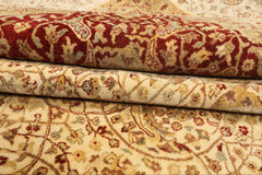 8x10 Beige, Burnt Orange, Mint Color Hand Knotted Agra Wool Traditional Oriental Rug