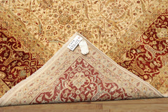 8x10 Beige, Burnt Orange, Mint Color Hand Knotted Agra Wool Traditional Oriental Rug