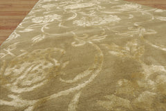 Botanical Hand Knotted Tibetan Runner Green Wool and Silk Transitional Rug 2'11"x11'10"