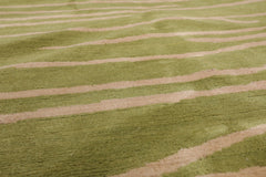 Tibetan Hand Knotted Lime Wool Runner Graphic Modern and Contemporary Rug 2'7"x9'10"