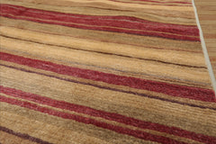 Multiple Sizes Tibetan Hand Knotted Runner with Stripes Rust Wool Modern and Contemporary Rug