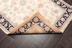 4x6 Cream, Midnight Blue, Rose Color Hand Knotted Floral 100% Wool Traditional-Persian/Oriental Oriental Rug