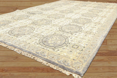 6x9 Ivory, Slate, Blue Color Hand Knotted Oushak Wool Transitional Oriental Rug