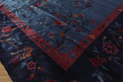 10x14 Navy, Plum, Peach Color Hand Knotted All-Over 100% Wool Traditional Oriental Rug