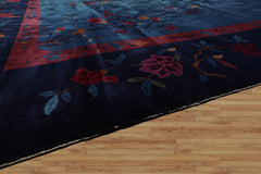 10x14 Navy, Plum, Peach Color Hand Knotted All-Over 100% Wool Traditional Oriental Rug