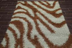 5x7 Brown, Aqua, Color Machine Made All-Over 100% Nylon Modern Oriental Rug