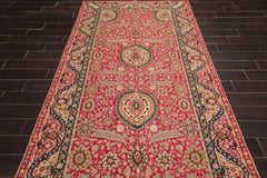 5x7 Magenta, Tan, Blue Color Hand Woven Floral 100% Wool Traditional-European Oriental Rug