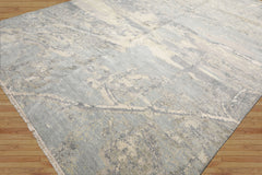 9' x 11'11" Ivory Hand Knotted Tibetan Wool and Silk Modern Oriental Area Rug