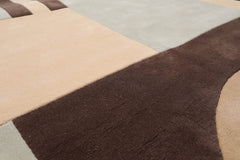 5x7 Brown, Beige, Light Blue Color Hand Tufted Geometric 100% Wool Modern Oriental Rug