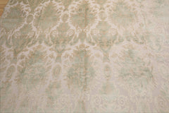9'10'' x 13'5" Beige Hand Knotted Wool and Silk Contemporary Damask Oriental Area Rug