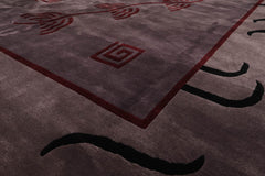 Square Aubergine, Taupe, Maroon Color Hand Knotted All-Over 100% Wool Modern Oriental Rug
