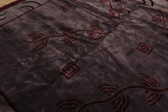 Square Aubergine, Taupe, Maroon Color Hand Knotted All-Over 100% Wool Modern Oriental Rug