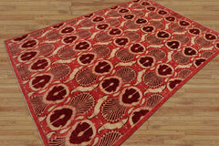 5'11'' x 8'11" Coral Hand Knotted Wool Art Deco 200 KPSI Oriental Area Rug