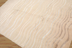 LoomBloom 5'10''x8'9" Beige Hand Knotted Wool and Silk Tibetan Contemporary Rug