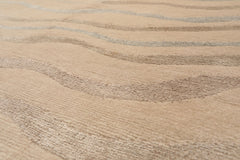 LoomBloom 5'10''x8'9" Beige Hand Knotted Wool and Silk Tibetan Contemporary Rug