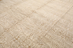 LoomBloom 10'x13'9" Beige Hand Knotted Wool and Silk Tibetan Transitional Area Rug