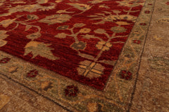 LoomBloom 12'x15'9" Red Hand Knotted Wool Peshawar Mahal Traditional Rug - 200 KPSI
