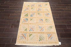 3x5 Beige, Brown, Blue Color Hand Knotted Floral 100% Wool Modern Oriental Rug