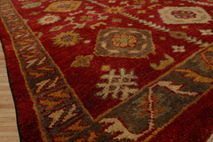 LoomBloom 9'7''x13'3" Rusty Red Hand Knotted Wool Traditional Agra Rug