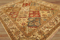 8x10 Beige, Tan, Aqua Color Hand Knotted Agra Wool Transitional Oriental Rug