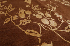 Square Brown, Light Gold, Color Hand Knotted All-Over 100% Wool Transitional Oriental Rug