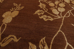 Square Brown, Light Gold, Color Hand Knotted All-Over 100% Wool Transitional Oriental Rug