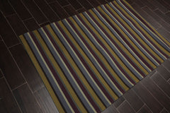 4x6 Blue, Mustard, Purple Color Machine Made Striped 100% Wool Contemporary Oriental Rug