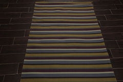 4x6 Blue, Mustard, Purple Color Machine Made Striped 100% Wool Contemporary Oriental Rug