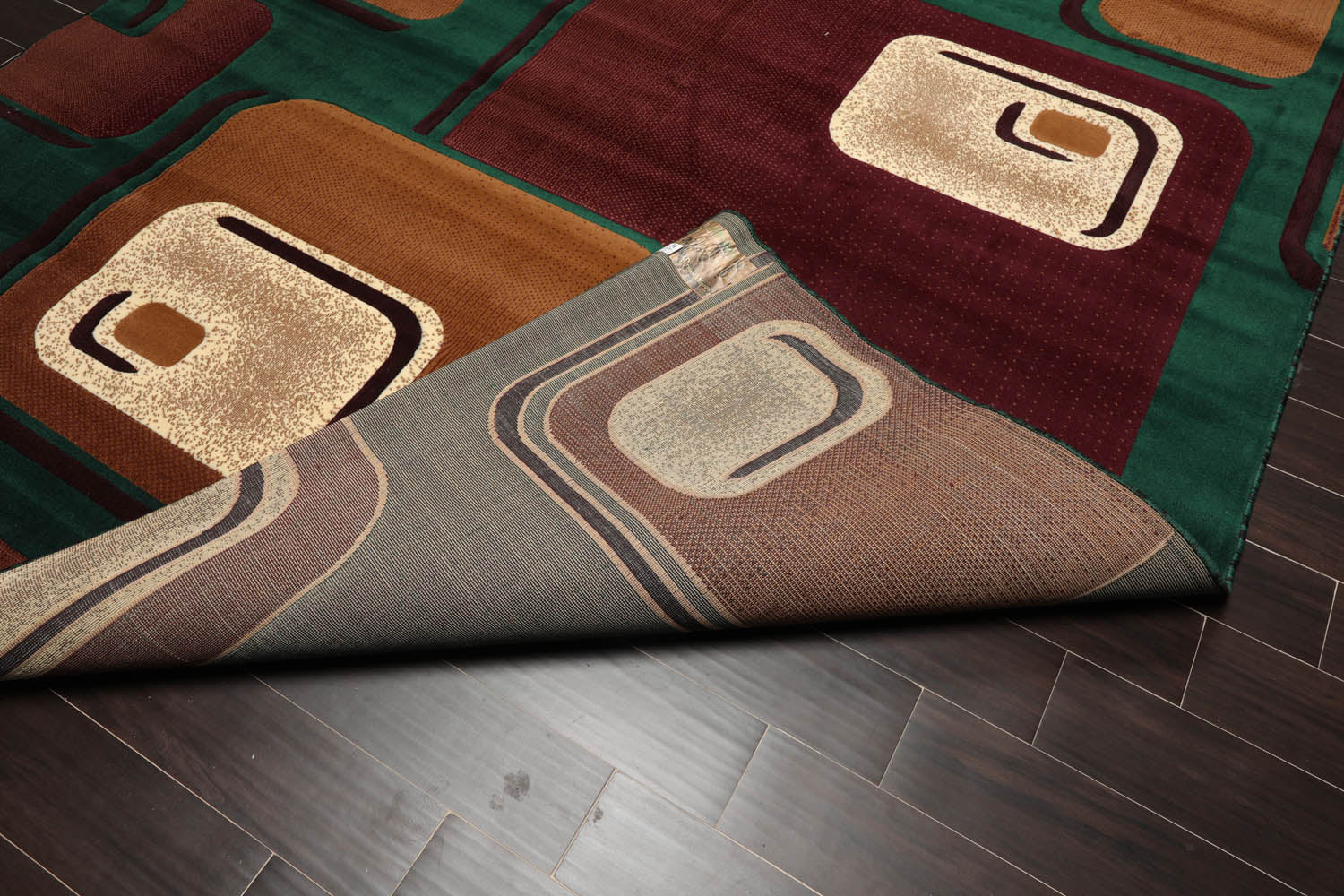 8x10 Green, Burgundy, Ivory Color Machine Made All-Over Polypropylene Contemporary Oriental Rug