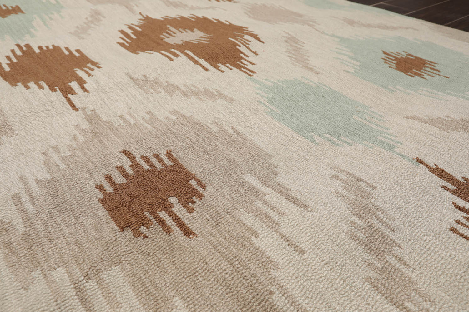 5x7 Beige, Tan, Aqua Color Hand Tufted Ikat 100% Wool Contemporary Oriental Rug