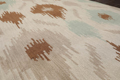 5x7 Beige, Tan, Aqua Color Hand Tufted Ikat 100% Wool Contemporary Oriental Rug