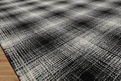LoomBloom Multi Size Black Hand Hooked Wool Rug with a Modern & Contemporary Plaid Print
