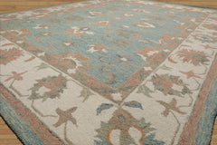 LoomBloom Multi Size Aqua Hand Hooked Wool Rug with a Timeless Transitional Agra Weave